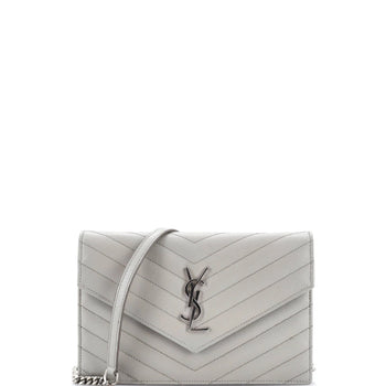 Saint Laurent Classic Monogram Wallet On Chain Matelasse Chevron Leather Small