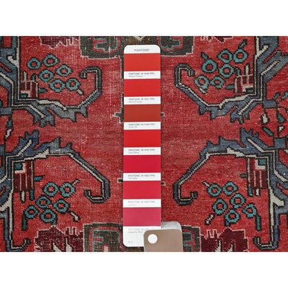 2'5"X9'6" Red Vintage Zoroastrian Tebraz Hand Knotted Pure Wool Runner Rug