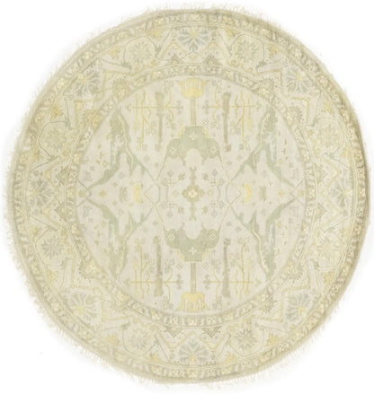Hand-Knotted Cream Round Oushak Chobi Oriental