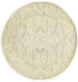 Hand-Knotted Cream Round Oushak Chobi Oriental