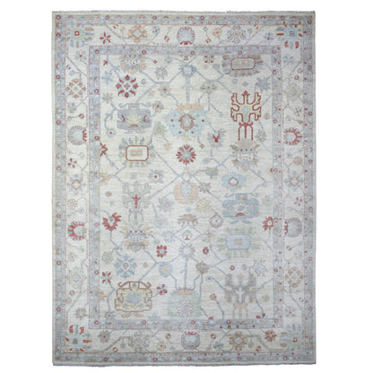 11'9"X15'9" Ivory Afghan Angora Oushak Hand Knotted Wool Oversized Rug
