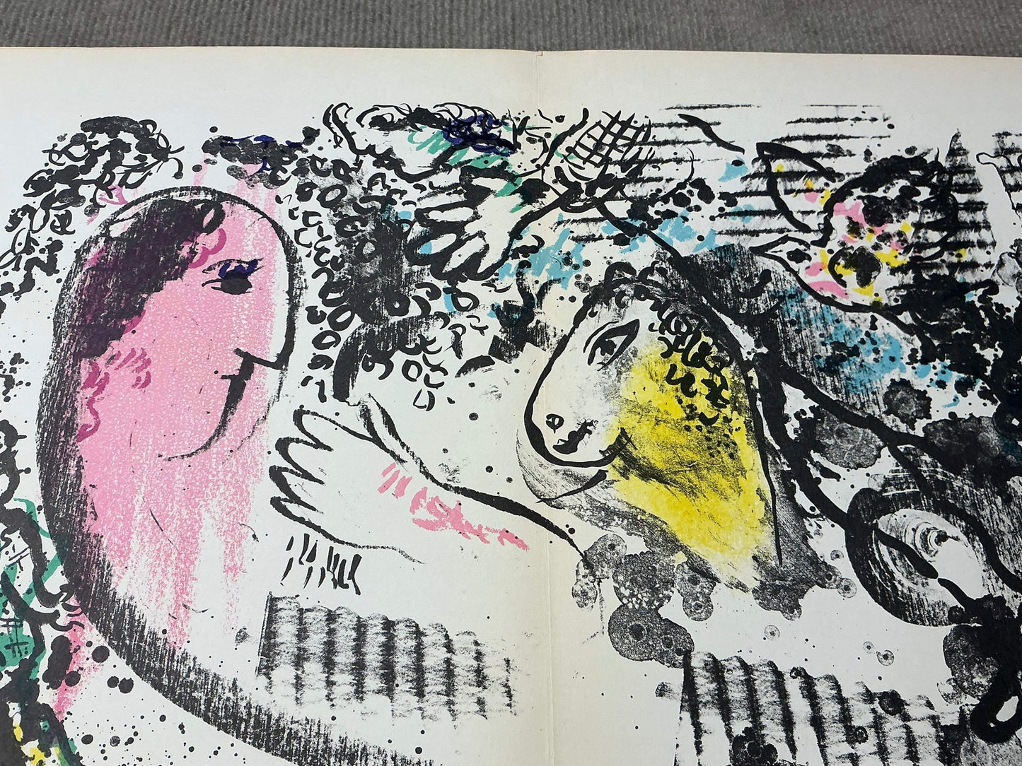 Marc Chagall Reverie " Lithograph Modernism Black & White Pink Ye