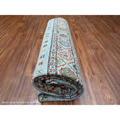 8'2"X11'10" Blue Gray Super Kazak Khorjin Design Hand Knotted Wool Rug