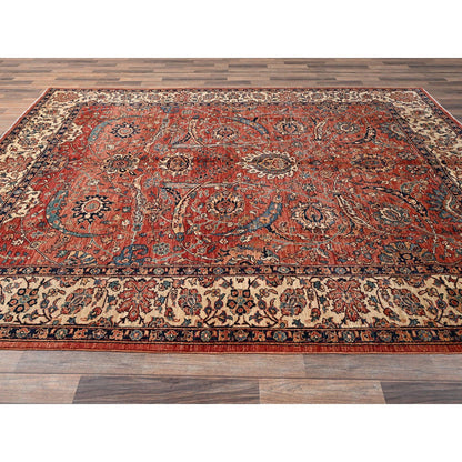 Rug 8'x10'6" Coral Red Aryana Grade Sickle Leaf Design Hand Knotted Wool