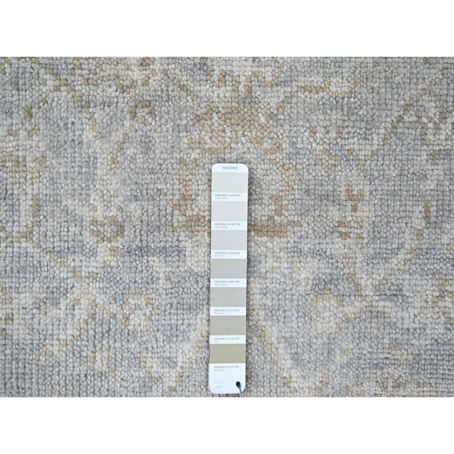 2'5"X11'4" Coin Gray Hand Knotted Oushak Design Soft Wool Runner Rug