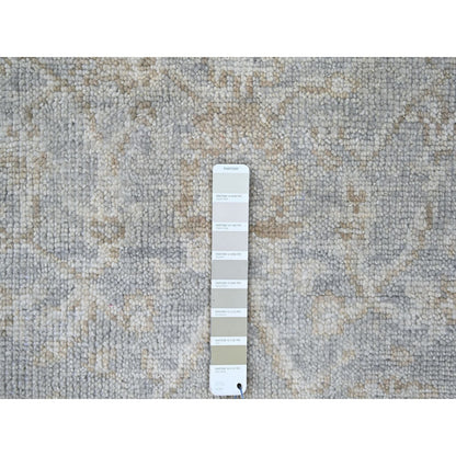 2'5"X11'4" Coin Gray Hand Knotted Oushak Design Soft Wool Runner Rug