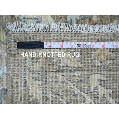 2'8"X19'4" Brown Washed Peshawar Leaf Design Hand Knotted Wool Runner Rug