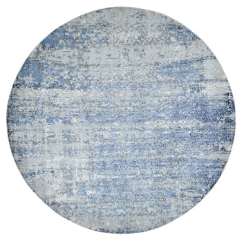 9'X9' Blue Broken Mosaic Wool And Silk Hand Knotted Round Rug