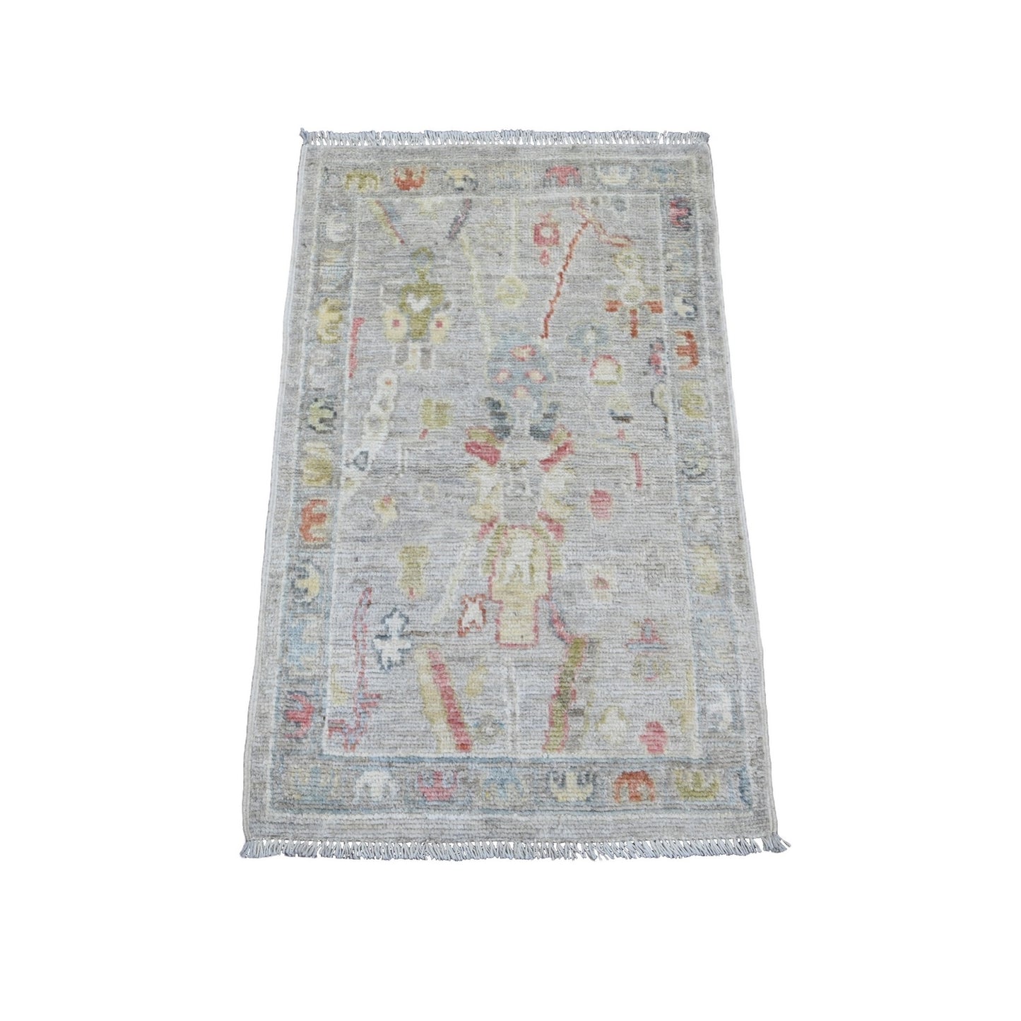 2'X3'1" Spanish Gray Afghan Angora Oushak Hand Knotted Pure Wool Mat Rug