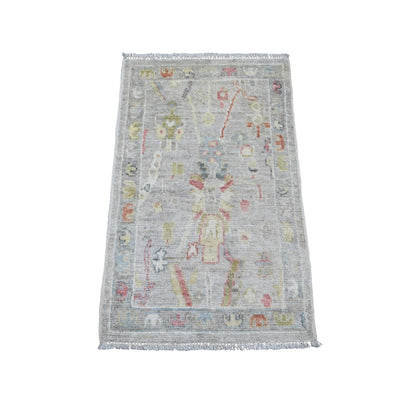 2'X3'1" Spanish Gray Afghan Angora Oushak Hand Knotted Pure Wool Mat Rug