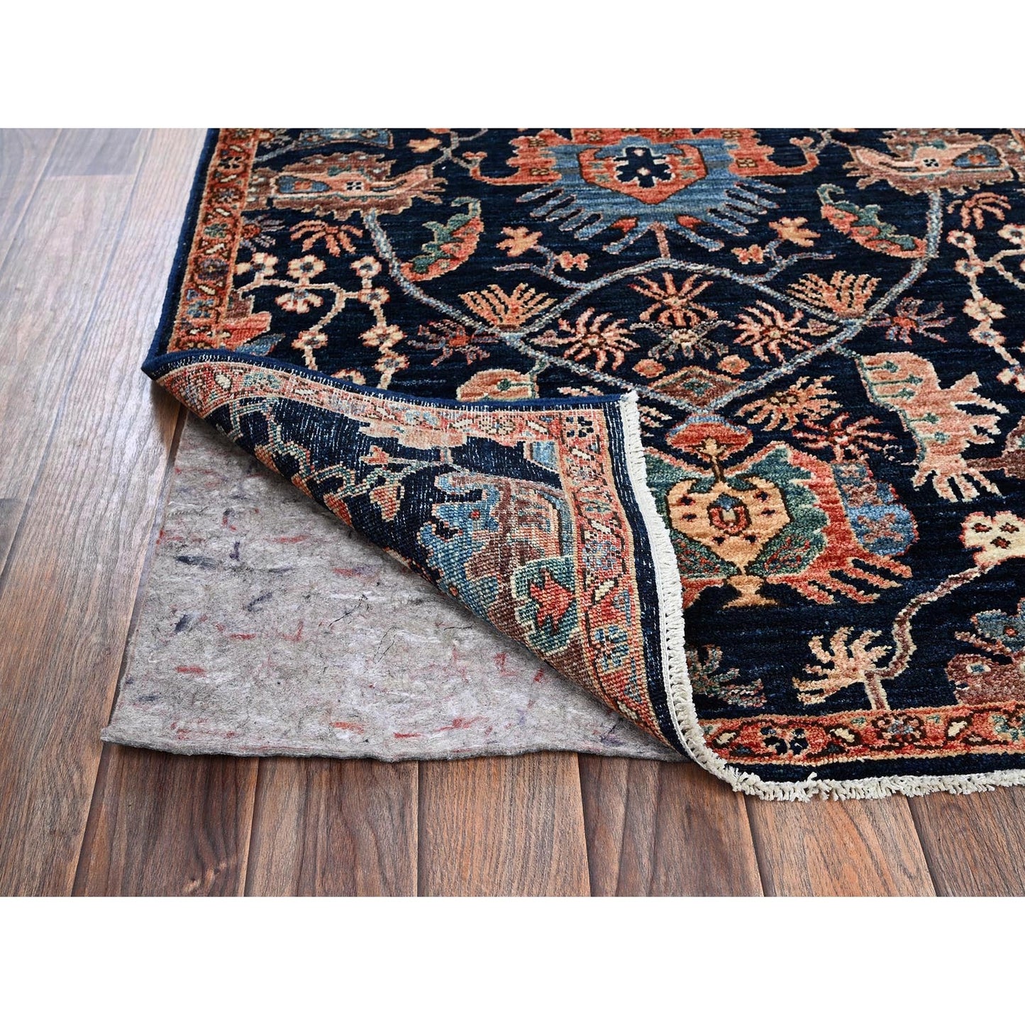 3'X4'10" Midnight Blue Heris All Over Design Hand Knotted Soft Wool Rug