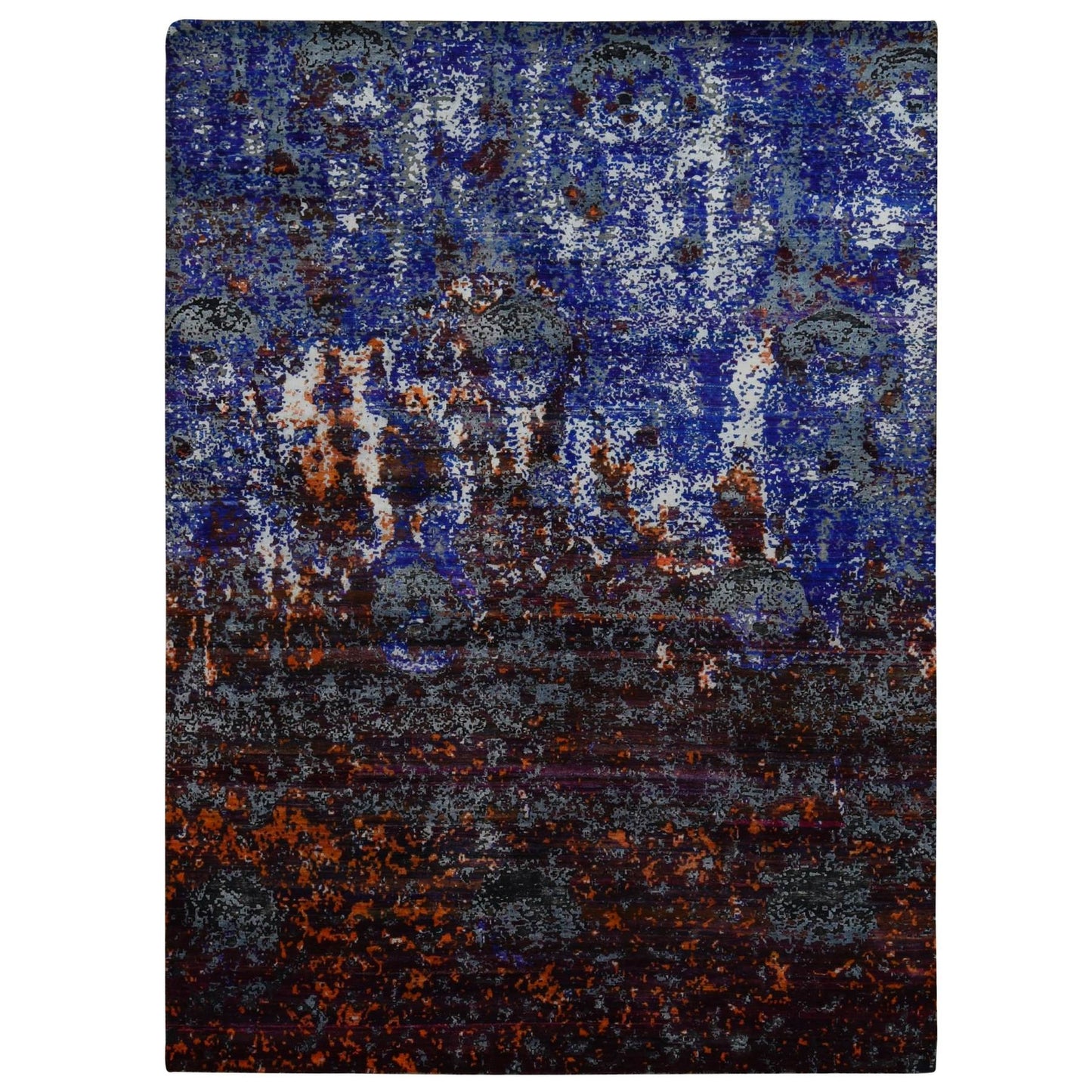 8'10"X12' Blue Hand Knotted Galactical Modern Design Silk And Pile Rug