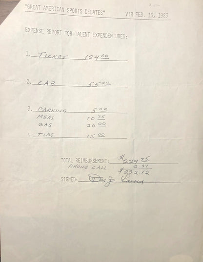 Don Larsen Autographed Expenditures Page (Jsa)