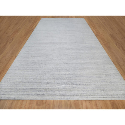 12'X18' White Plain Modern Striae Design Hand Loomed Wool Oversized Rug