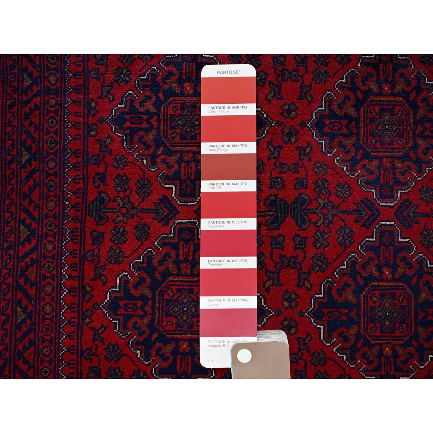 Rug 8'5"x11'2" Red Hand Knotted Afghan Khamyab with Geometric Pattern Wool