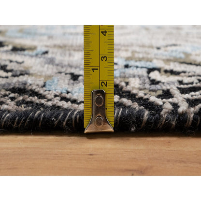 2'X3' Black The Maharaja Lion Novelty Mat Rug Wool And Silk Hand Knotted