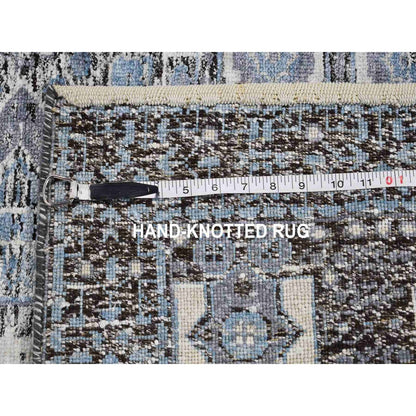 2'7"X8'1" Silk With Textured Wool Hi-Low Pile Mamluk Design Runner Rug