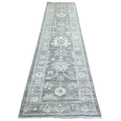 2'8"X11'7" Gray Hand Knotted Afghan Angora Ushak Pure Wool Runner Rug