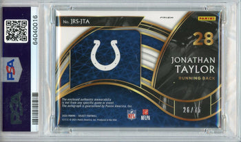 Jonathan Taylor Autographed 2020 Panini Select Jumbo Patch White Prizm Rookie Ca
