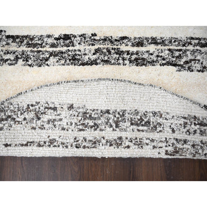 8'X8' Dark Brown And Ivory Striae Design Wool Hand Knotted Round Rug
