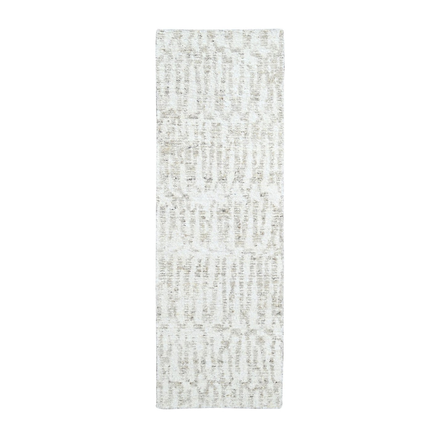 2'6"X7'9" Ivory Minimalist Swedish Design Hand Knotted Wool Runner Rug
