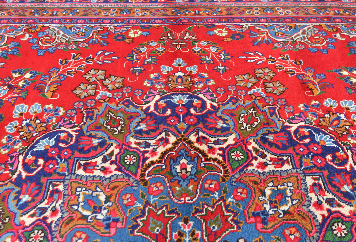 Vintage Hand-Knotted Wool Oriental Rug 10X13 Red Floral Classic Design Carpet