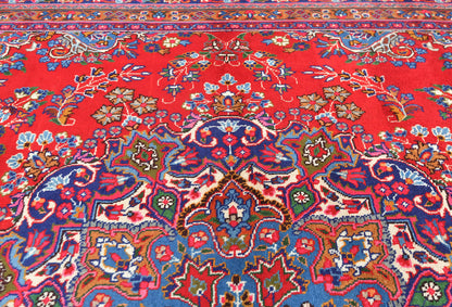 Vintage Hand-Knotted Wool Oriental Rug 10X13 Red Floral Classic Design Carpet