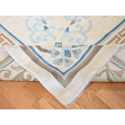 13'9"X23'5" Ivory Vintage Ming Dynasty Hand Knotted Full Pile Xl Wool Rug