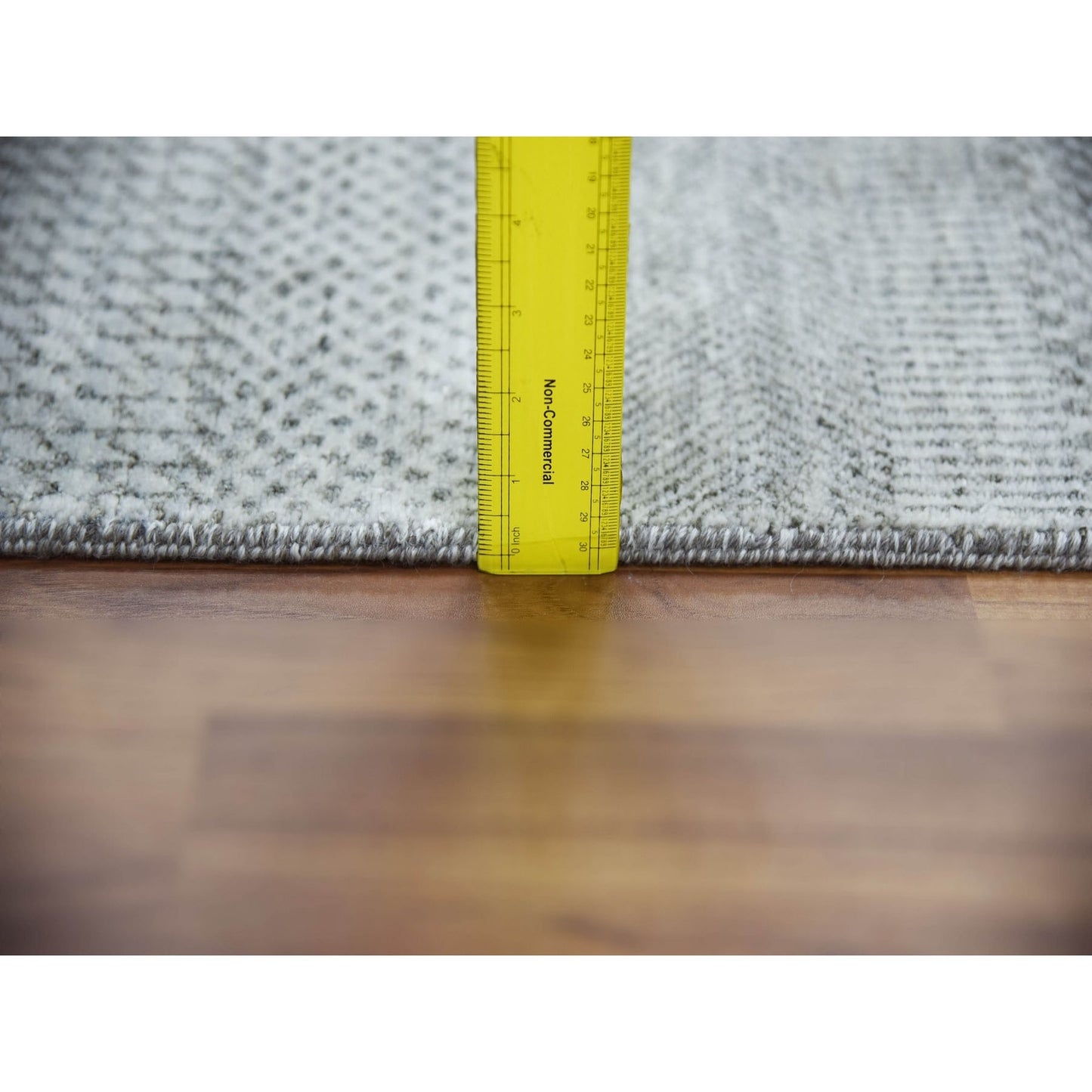 2'7"X10' Gray Wool And Silk Hand Knotted Modern Grass Design Runner Rug