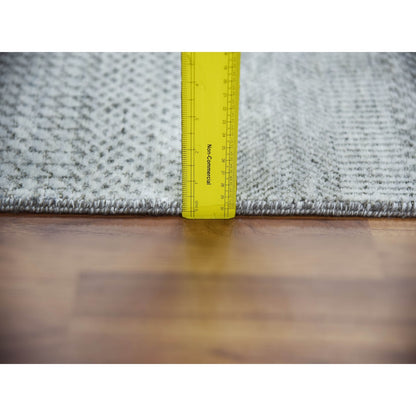 2'7"X10' Gray Wool And Silk Hand Knotted Modern Grass Design Runner Rug