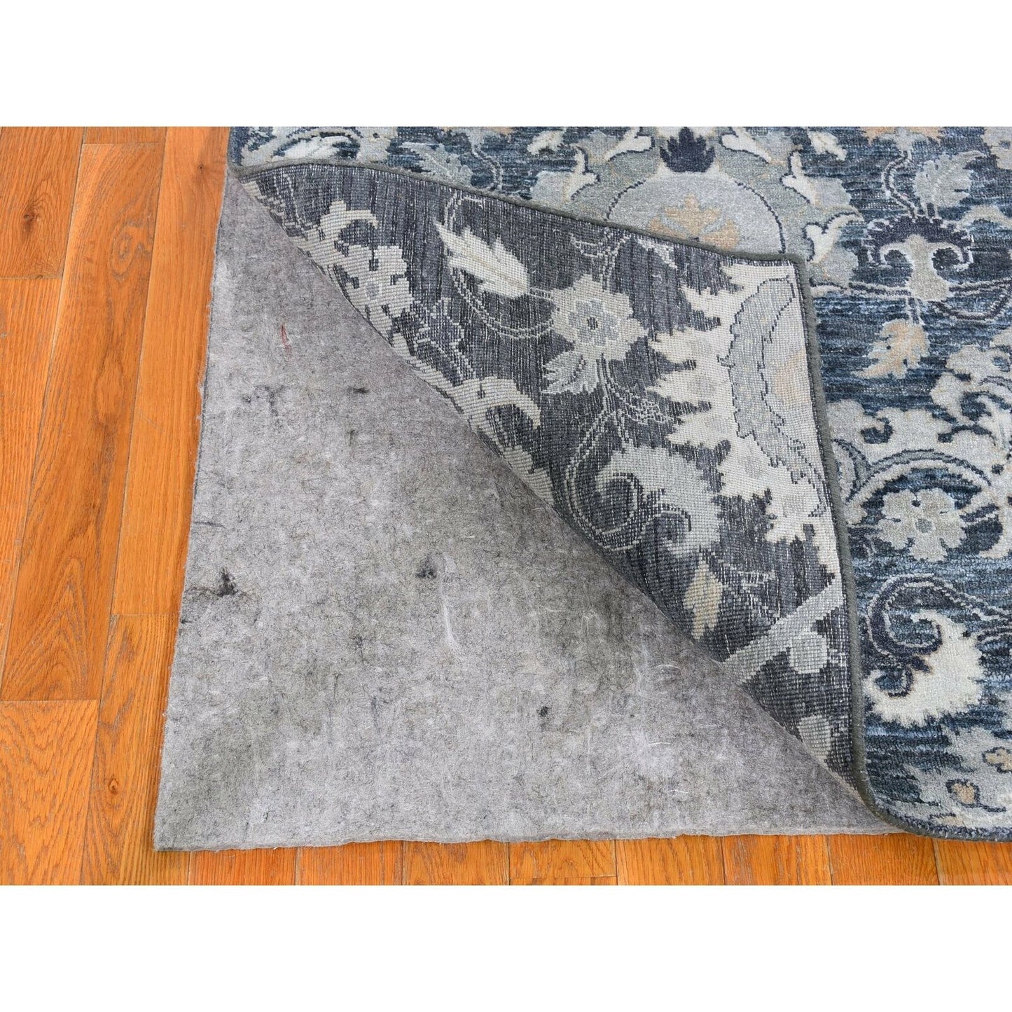 3'X10'2" Silk With Textured Wool Palmette Motif Hand Made Wide Runner Rug