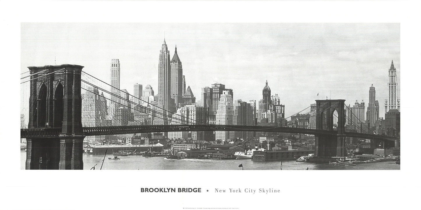 Artist Unknown The Brooklyn Bridge With The New York City Skyline In The Backgro