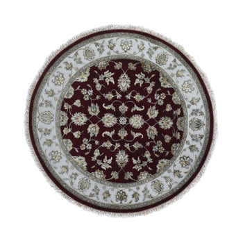 5'X5' Red Half Wool & Half Silk Rajasthan Hand Knotted Round Oriental Rug
