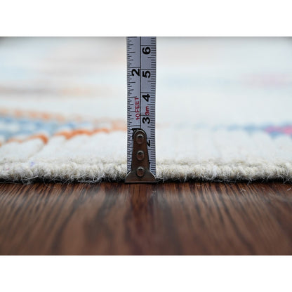 6'X9'3" White Moroccan Weave Geometric Pattern Hand Knotted Soft Wool Rug