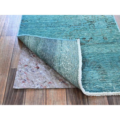 2'3"X6'1" Blue Overdyed Vintage Zoroastrian Hand Knotted Wool Runner Rug