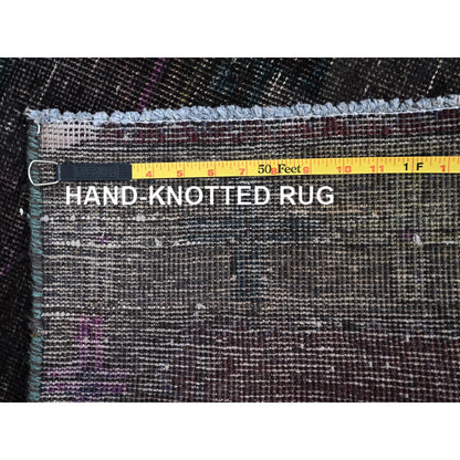 3'2"X12' Black Hand Knotted Vintage Khamadan Wide And Long Runner Rug