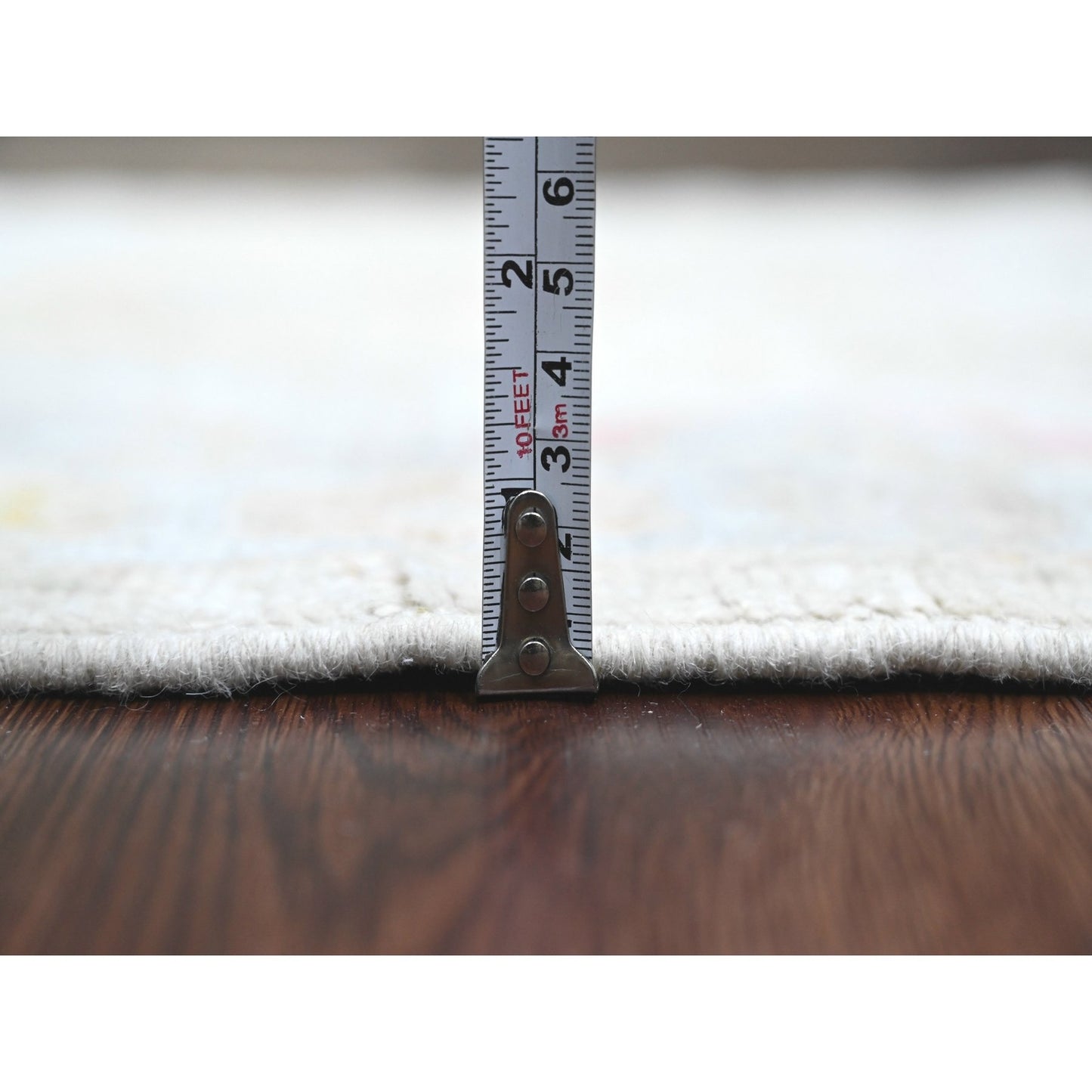 2'8"X8'9" White Hand Knotted Angora Oushak Leaf Design Wool Runner Rug