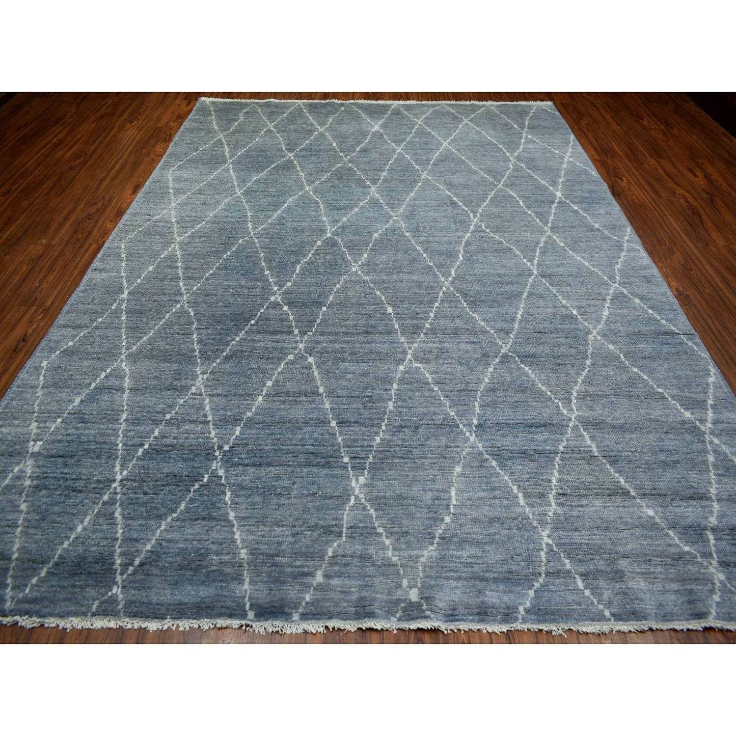 8'6"X11'6" Gray, Hand Knotted, Moroccan Berber, Soft Wool Rug