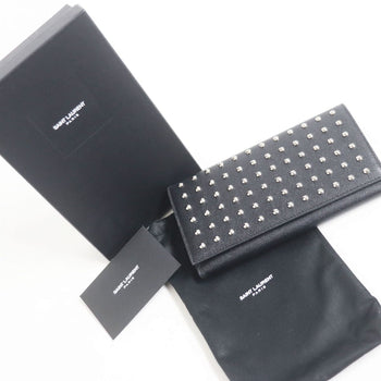 Saint Laurent Long Wallet Purse Leather Black Mens