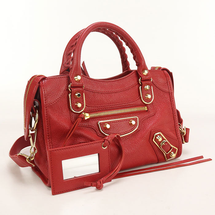 Balenciaga 390160 Handbag Classic Mini City 2Waytote Bag Leather Red Women