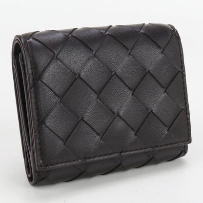 Bottega Veneta Bo81192 Tri-Fold Wallet Intrecciato Flap Wallet Leather Black Mens(Unisex)