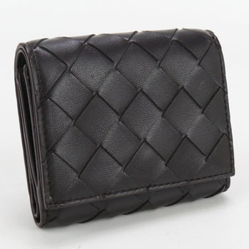 Bottega Veneta Bo81192 Tri-Fold Wallet Intrecciato Flap Wallet Leather Black Mens(Unisex)