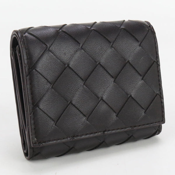Bottega Veneta Bo81192 Tri-Fold Wallet Intrecciato Flap Wallet Leather Black Mens(Unisex)