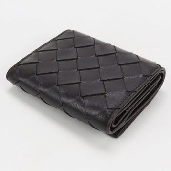 Bottega Veneta Bo81192 Tri-Fold Wallet Intrecciato Flap Wallet Leather Black Mens(Unisex)