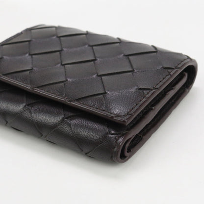 Bottega Veneta Bo81192 Tri-Fold Wallet Intrecciato Flap Wallet Leather Black Mens(Unisex)