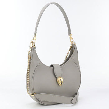 Bvlgari 2Way Serpenti Ellipse Handbag Leather Gray Women