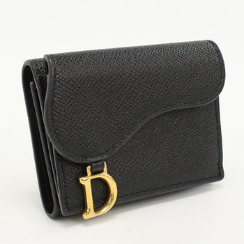 Dior Tri-Fold Wallet Saddle Leather Black Women