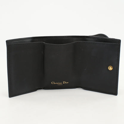 Dior Tri-Fold Wallet Saddle Leather Black Women
