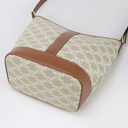 Celine 19144 2Cas Shoulder Bag Triomphe Small Bucket Calfskin Beige Women