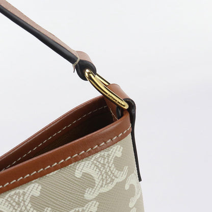 Celine 19144 2Cas Shoulder Bag Triomphe Small Bucket Calfskin Beige Women